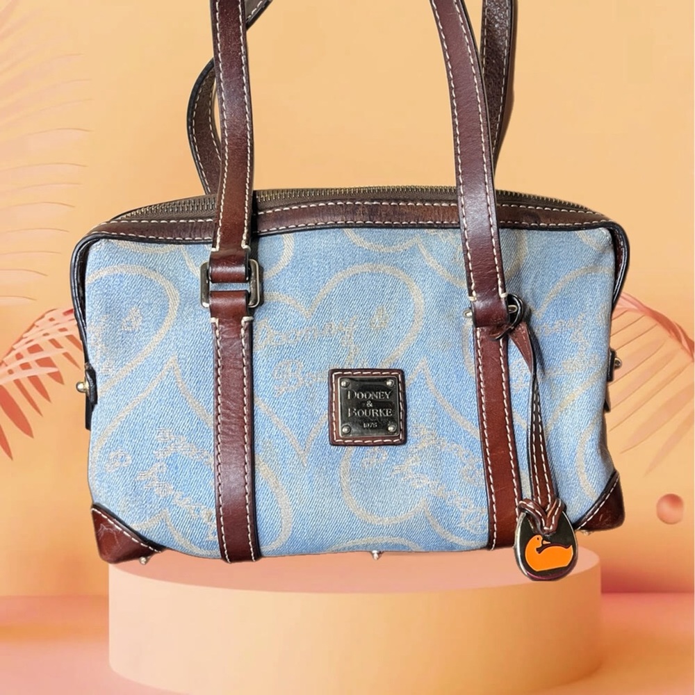 Dooney and Bourke Special Release Blue Denim Hearts w/ Orange Duck Charm COA